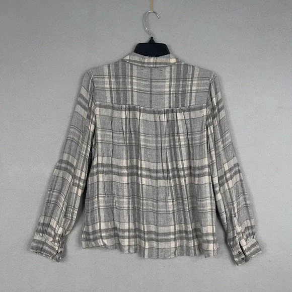 Xirena Shirt Womens XS Gray Plaid Flannel Ruffle Long Sleeve Boho Made in USA - Picture 6 of 15